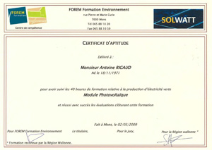 Oxira - Certification Solwatt